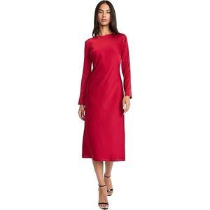 Donna Morgan Maggy Long Sleeve Silky Midi Dress Red US 6 Holiday Cocktail Party